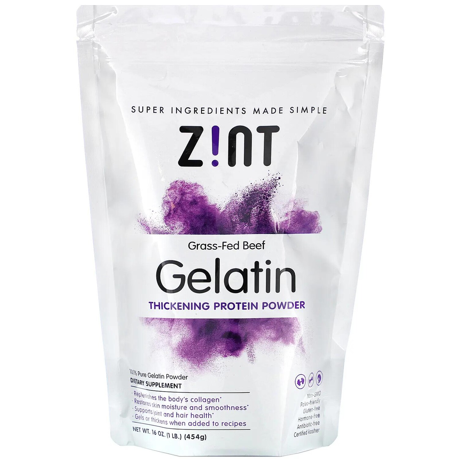 

Zint Beef Gelatin Чистый Протеин 16 унций (454г)