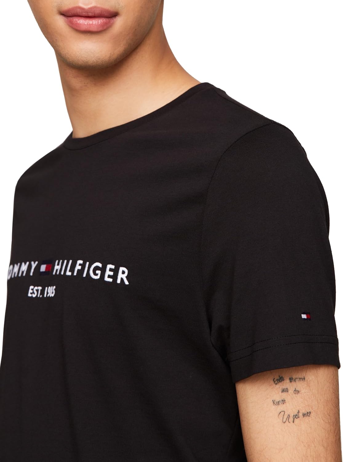 Мужские хлопковые футболки Tommy Hilfiger с коротким рукавом и вышитым логотипом, Jet Black — фото 2