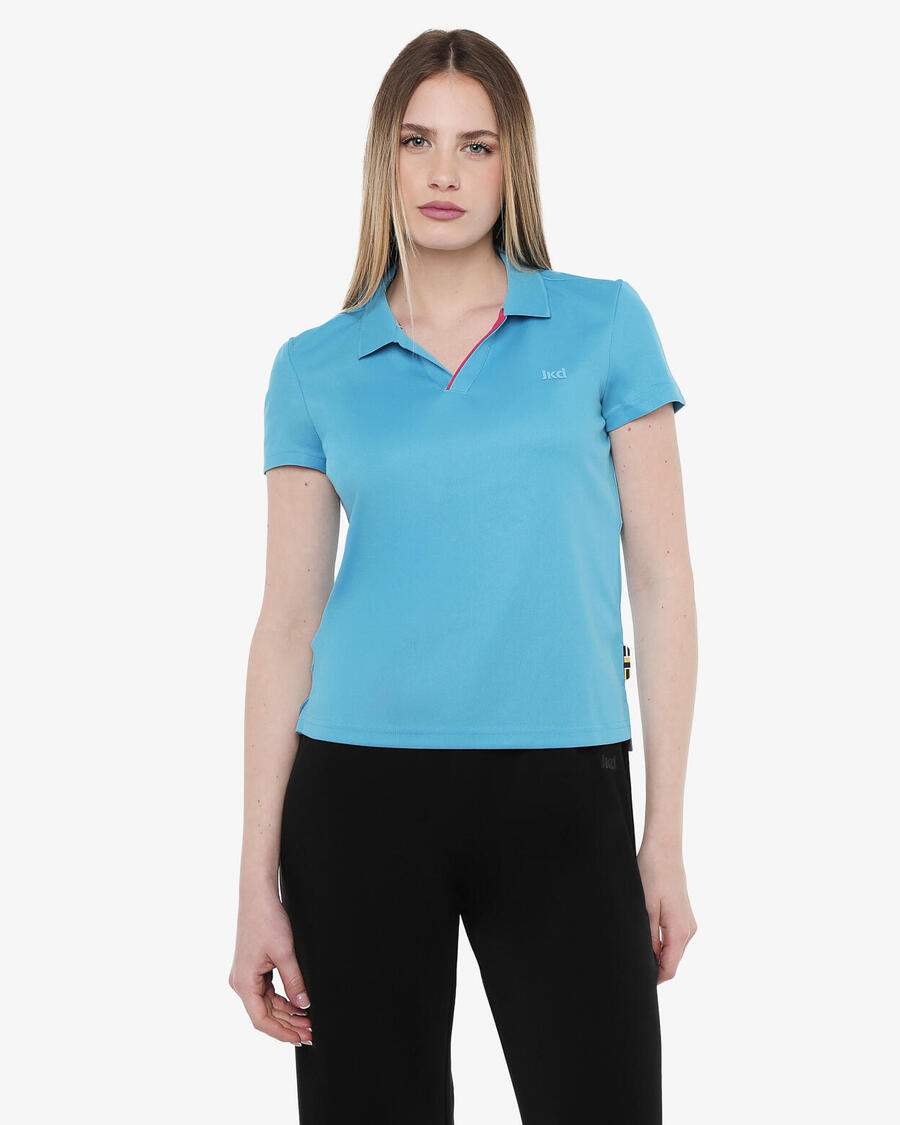 

JAKED Женская рубашка-поло светло-синего цвета из синтетического материала для фитнеса.