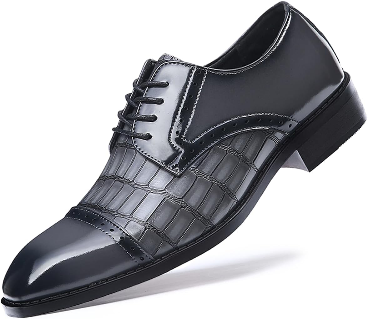 

Мужские винтажные офисные туфли из кожи с тиснением под крокодила, деловые повседневные оксфорды/дерби с квадратным носком Haoreya, серый