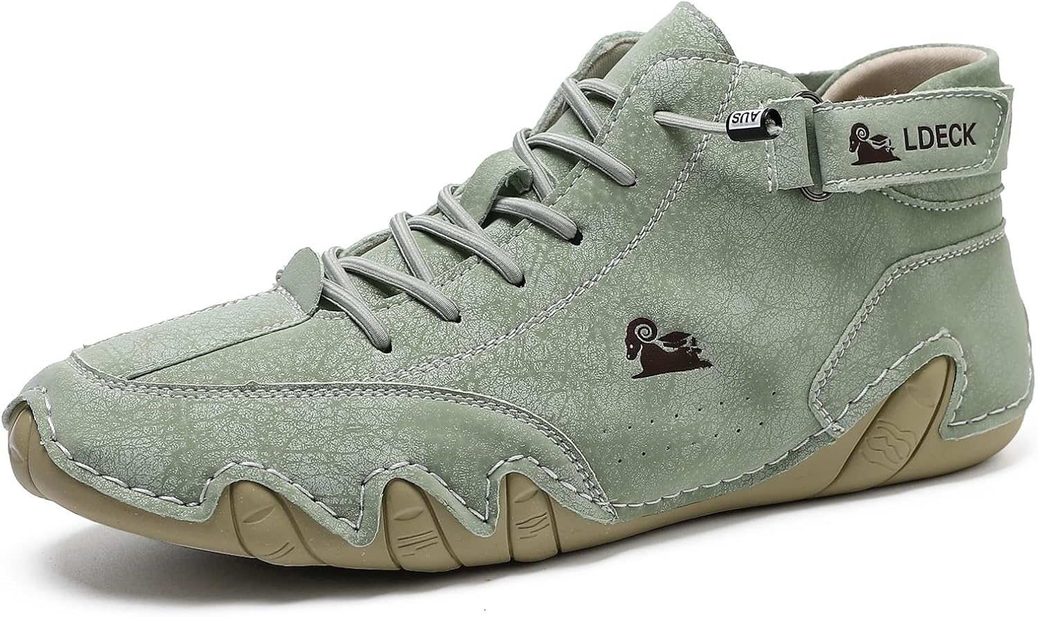 

Мужские повседневные кожаные модные кроссовки с ботинками до щиколотки, без шнурков, с противоскользящей подошвой, дышащие, высокие ботинки для походов Generic, светло-зеленый