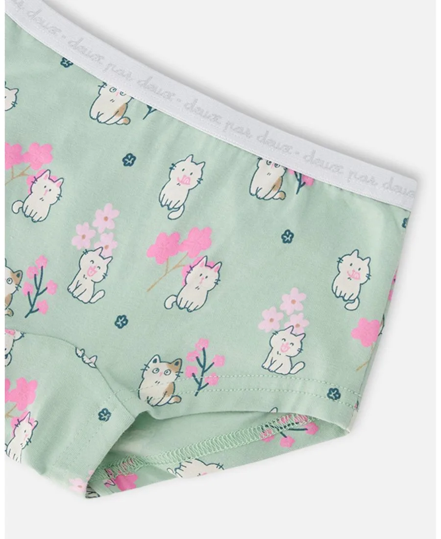 Детские хлопковые трусики-шорты Deux par Deux, зеленый kitten print — фото 3