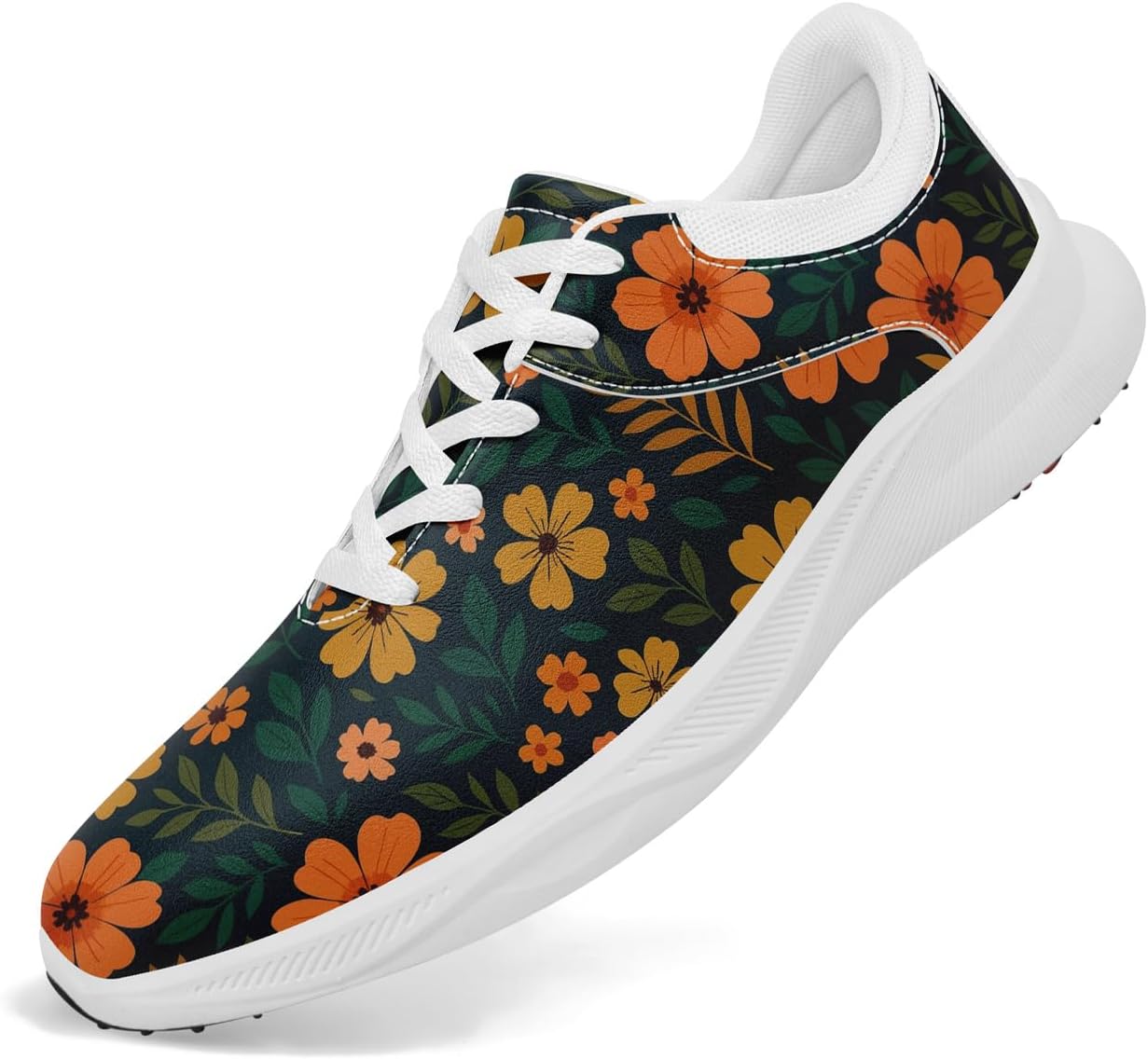

Женские гольф-туфли без шипов, водонепроницаемые, с цветочным принтом, легкие кроссовки для гольфа, удобные спортивные туфли для ходьбы с противоскользящей вентиляцией подошвы Awsole, Green-orange-w