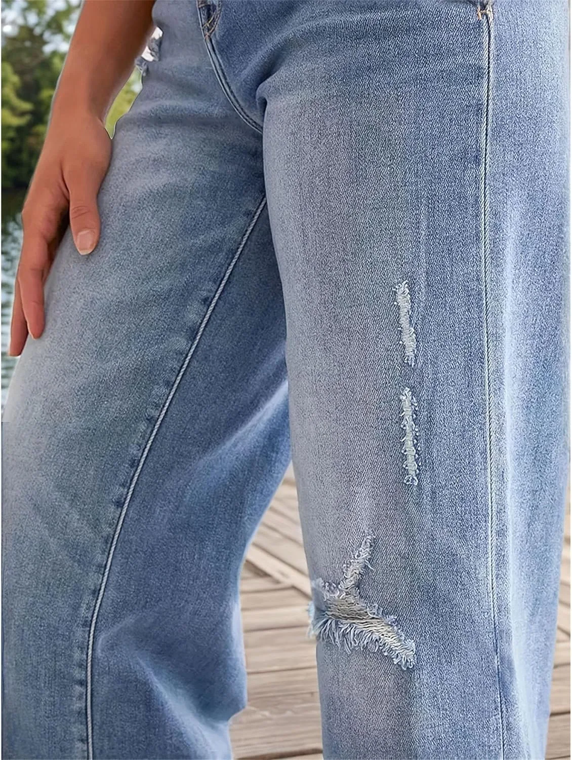 Женские джинсы High Waist Straight Ripped Denim — фото 3
