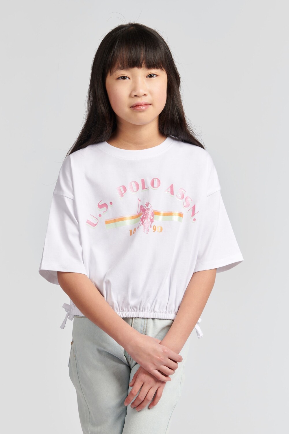 

Футболка для девочки с эластичным низом U.S. Polo Assn, белый