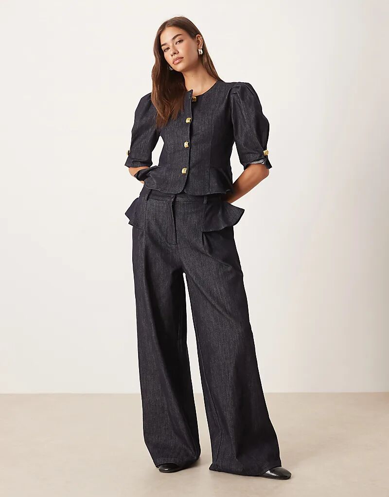 

Джинсы Sister Jane из денима с широкими штанинами и оборками, темно-синего цвета