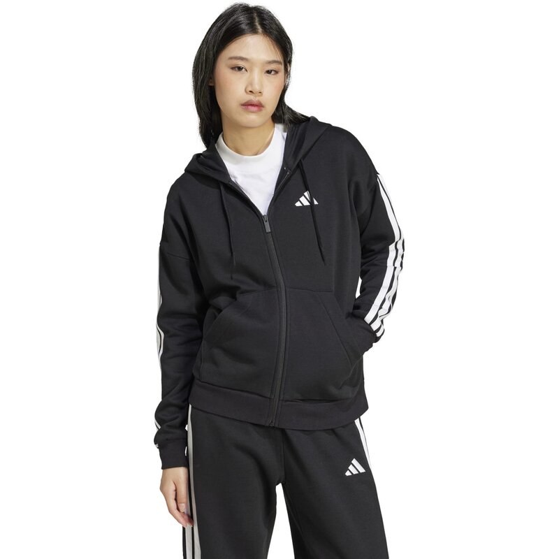 Толстовка из флиса Essentials с тремя полосками и застежкой-молнией Adidas, черный — фото 4