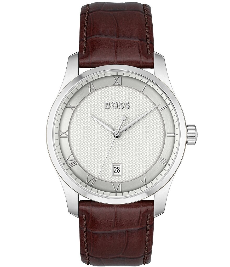 

Мужские аналоговые кварцевые часы Hugo Boss с коричневым кожаным ремешком, коричневый