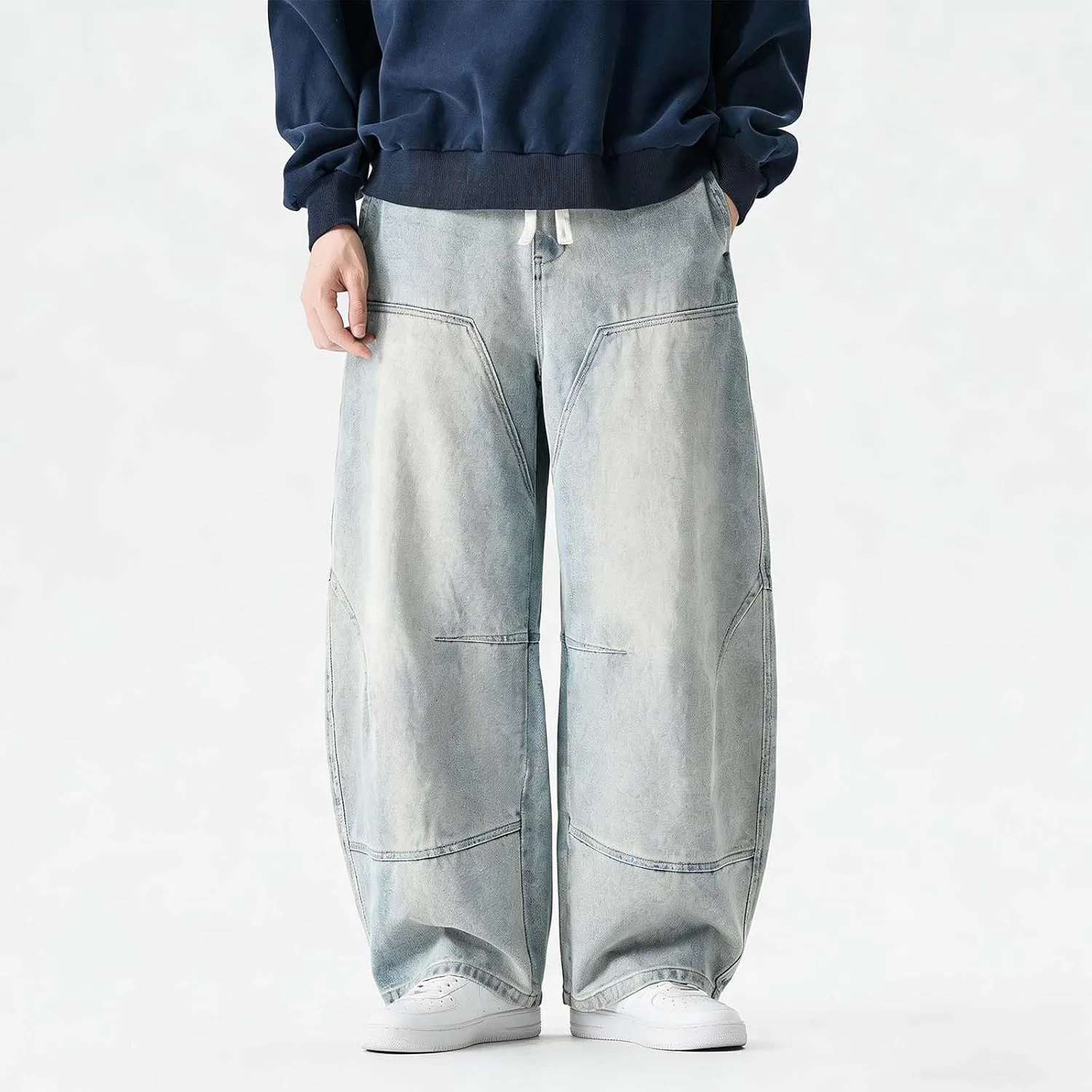 Джинсы прямые мешковатые, Light Blue, Men's Button Zipper Denim Pants — фото 2