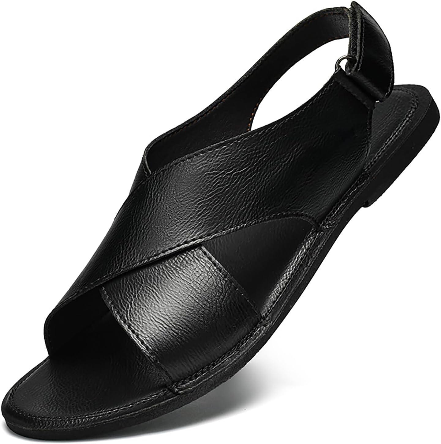 

Мужские сандалии ручной работы из натуральной кожи с ремешками, плоская подошва, регулируемый задний ремешок на липучке, открытый носок, для улицы, лето, отдых, пляж Hdfdb, черный