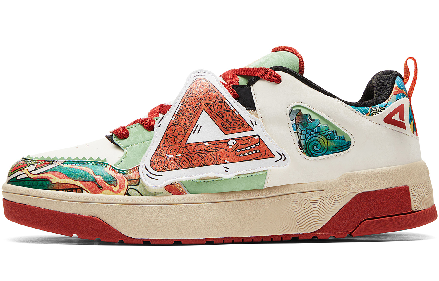 

Тайчи низкие скейтерские кроссовки мужские Рассвет Красный PEAK, Экрю/Румба Красный