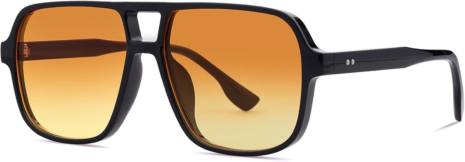 

Ретро-солнцезащитные очки-авиаторы в стиле 70-х для женщин и мужчин, с цветными тонированными линзами, пластиковые, модные винтажные очки в стиле вестерн Tskestvy, Black Frame/ Gradient Yellow Lens