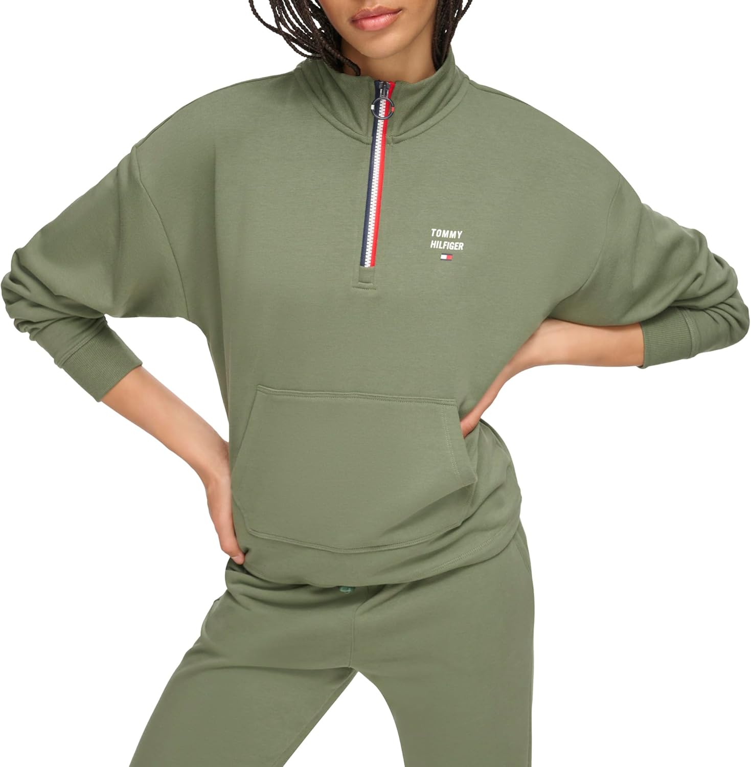 

Женская мягкая кофта Tommy Hilfiger из французского трикотажа с застежкой-молнией на четверть оборота, Basil