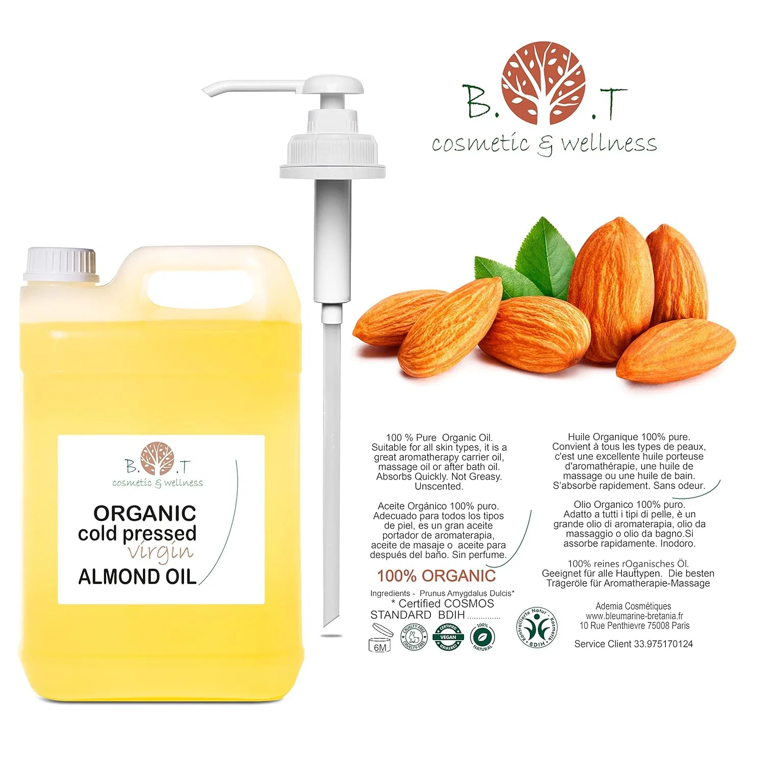 Органическое миндальное масло холодного отжима B.O.T Cosmetic & Wellness — фото 3