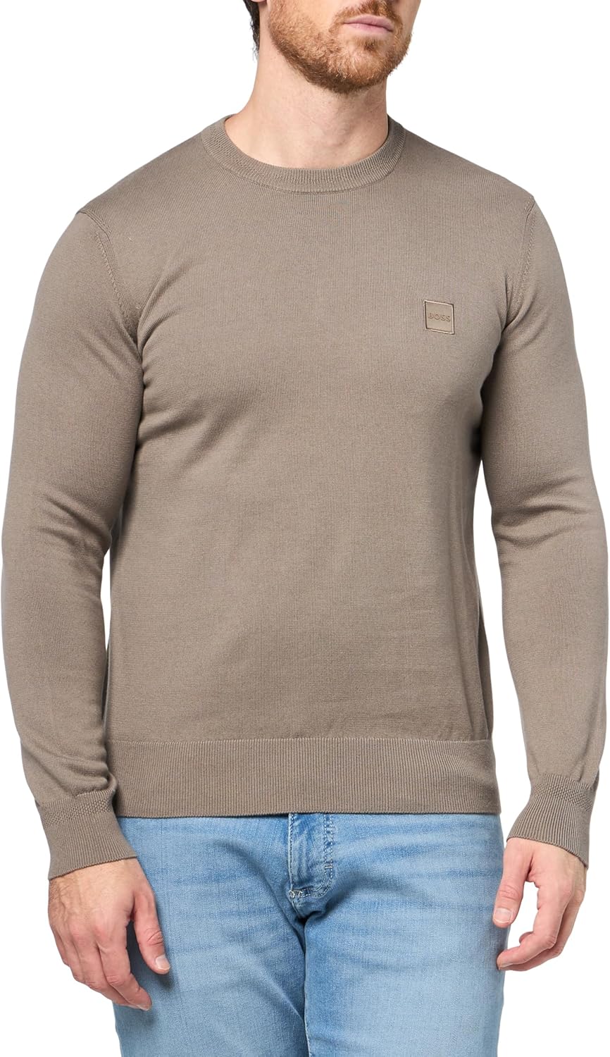 

BOSS Мужской свитер из хлопковой смеси с квадратным логотипом, Smoke Rust