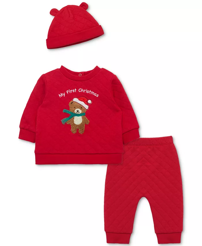 

Мальчики My 1st Christmas Bear стеганая толстовка, шапка и стеганые штаны, комплект из 3 предметов Little Me