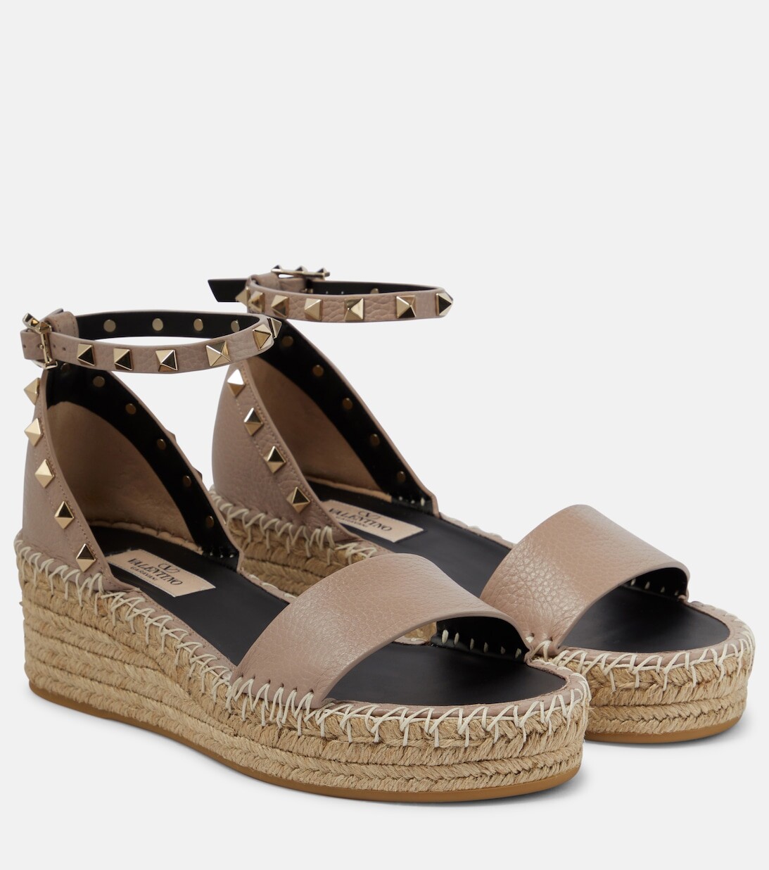 Кожаные эспадрильи на танкетке Rockstud Valentino Garavani, черный