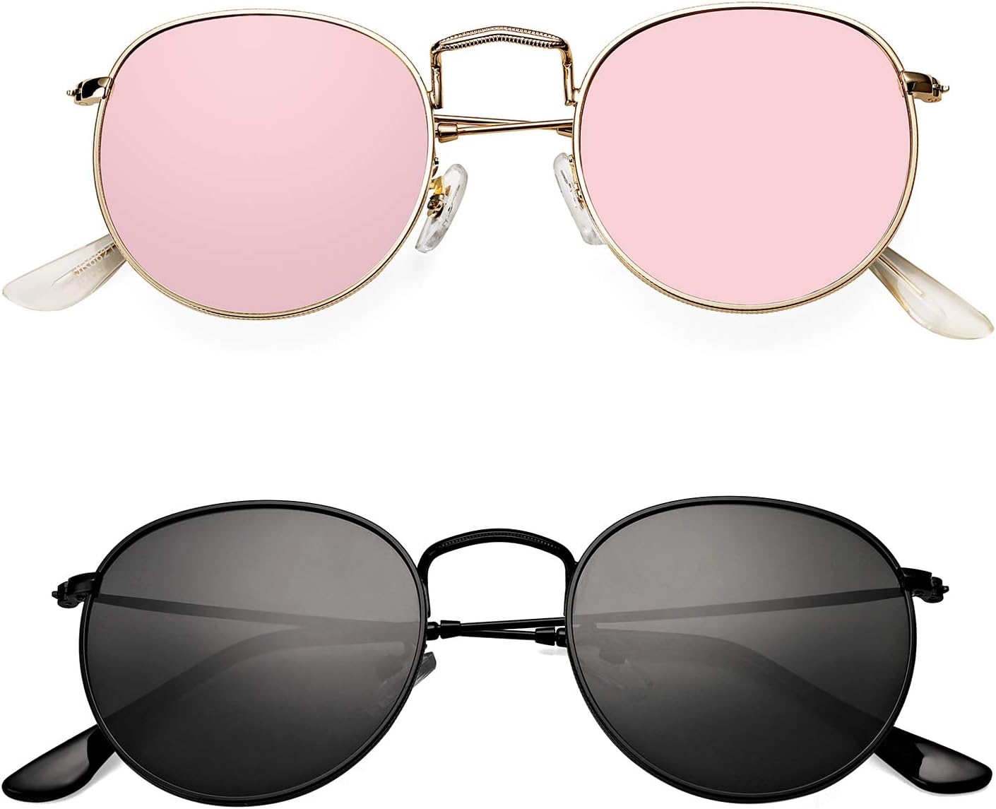

Небольшие круглые поляризованные солнцезащитные очки для женщин, защита от УФ-излучения UV400, зеркальные линзы и антибликовое покрытие Thryvox, Gold Frame Pink Lens/Black Frame Black Lens