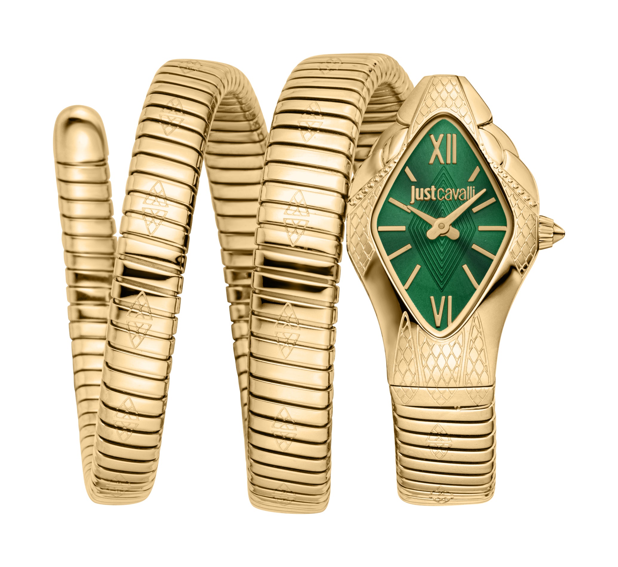 

Женские часы JUST CAVALLI Snake, корпус золотого цвета, темно-зеленый циферблат, браслет из нержавеющей стали золотого цвета Just Cavalli, Gold Color