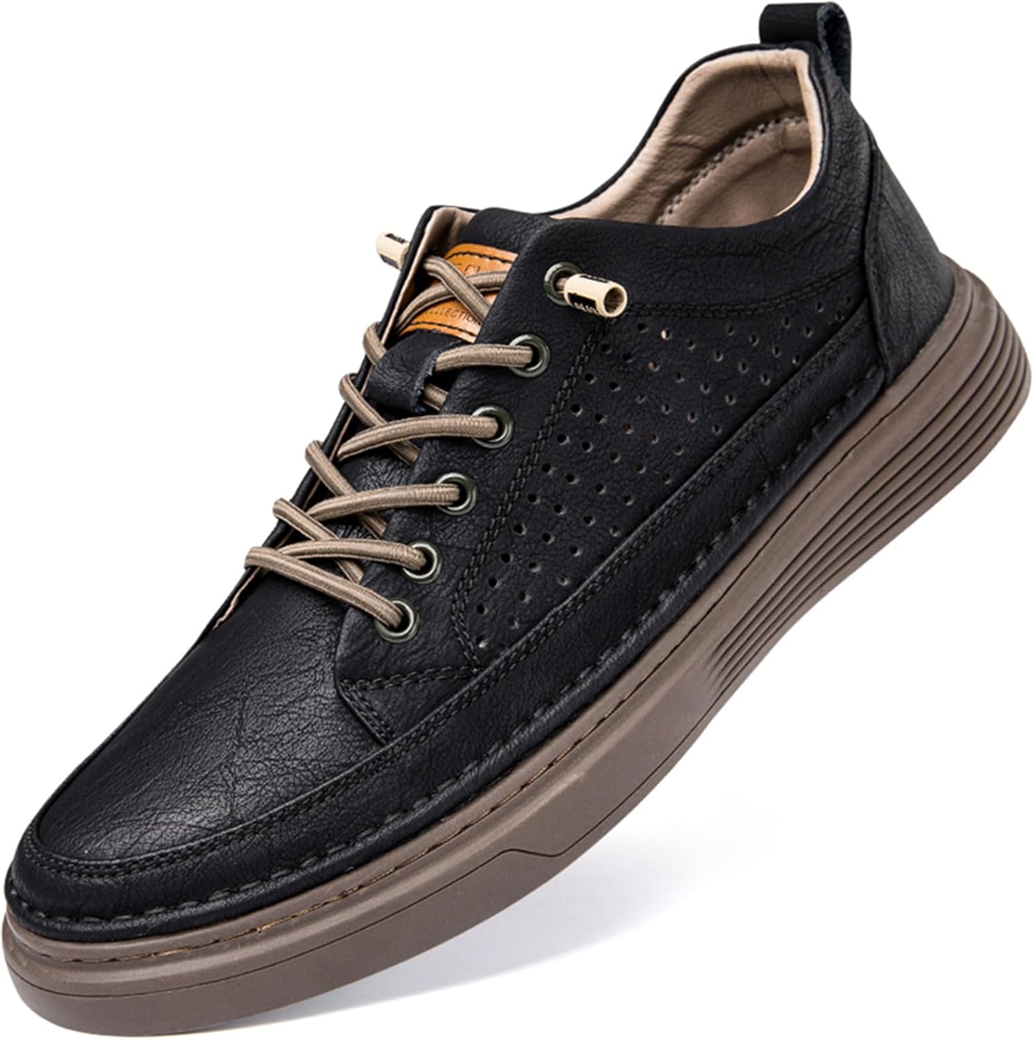 

Мужские повседневные обувь, модные кожаные низкие кеды, дышащие удобные прогулочные туфли для мужчин Abborora, черный