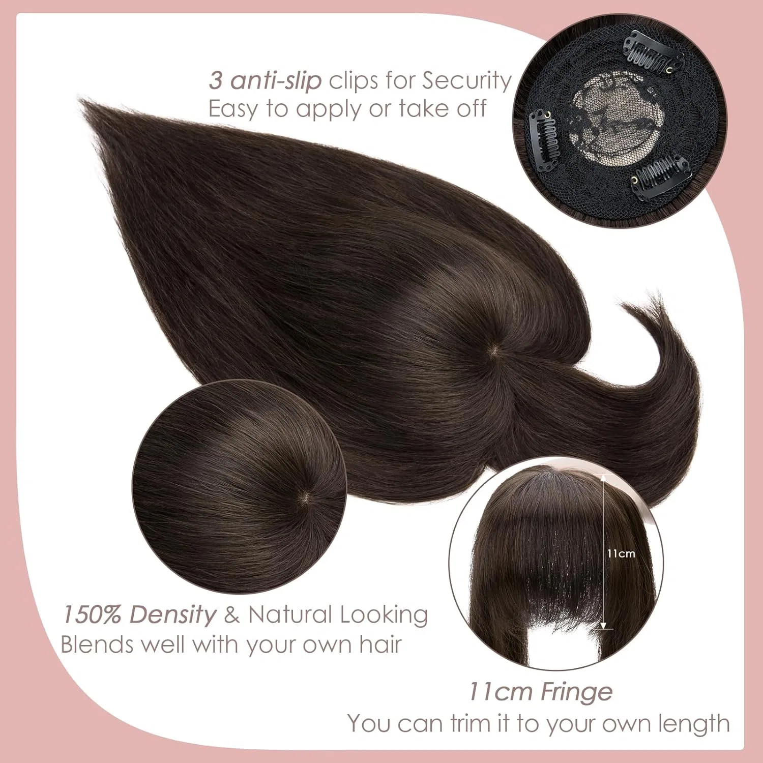 Накладка для волос Silk-co с челкой из натуральных волос 50 см Silk-Co, Dark Brown — фото 4