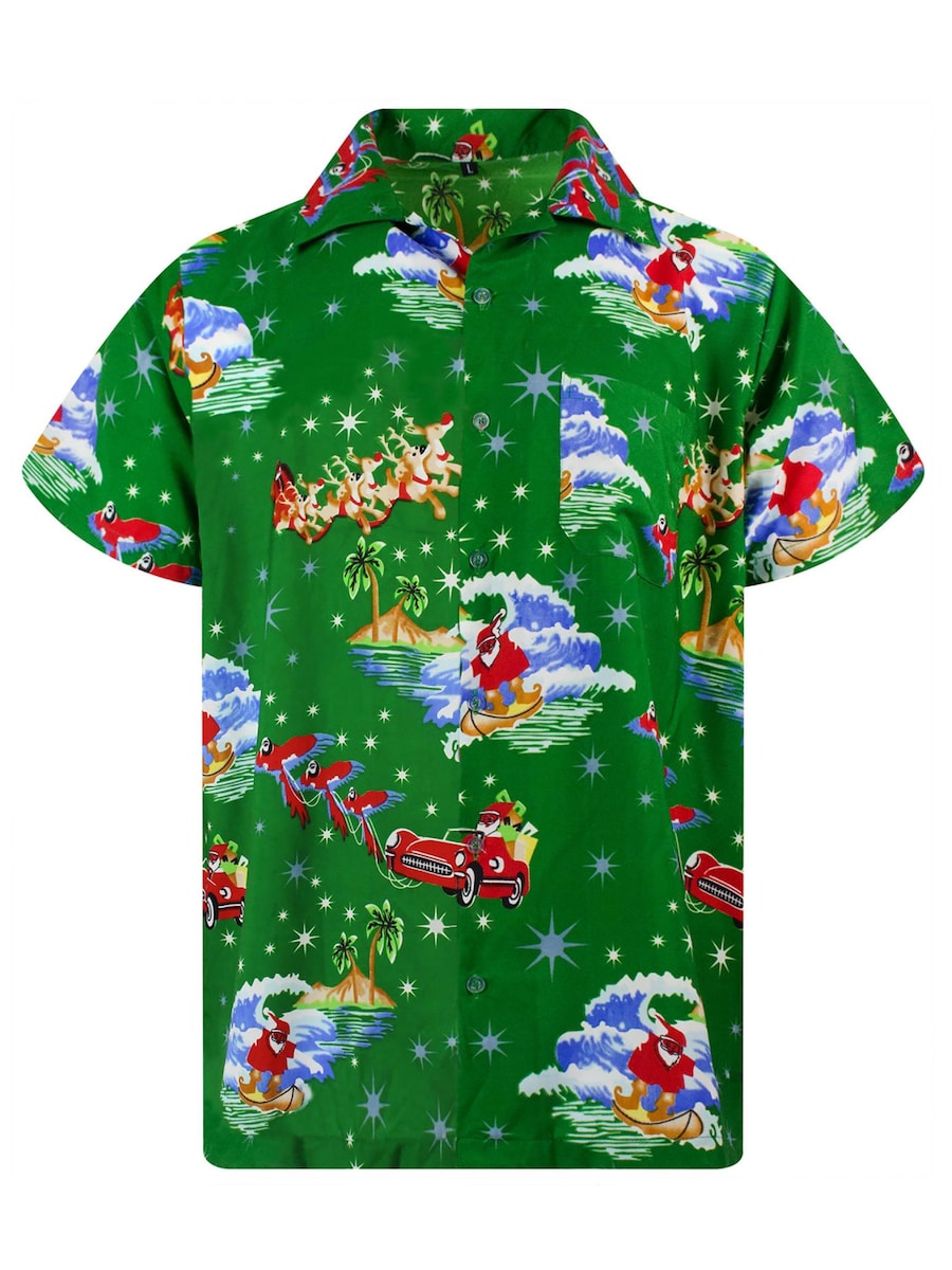 

Рубашка на пуговицах классического кроя King Kameha Christmas Surf Santa, зеленый