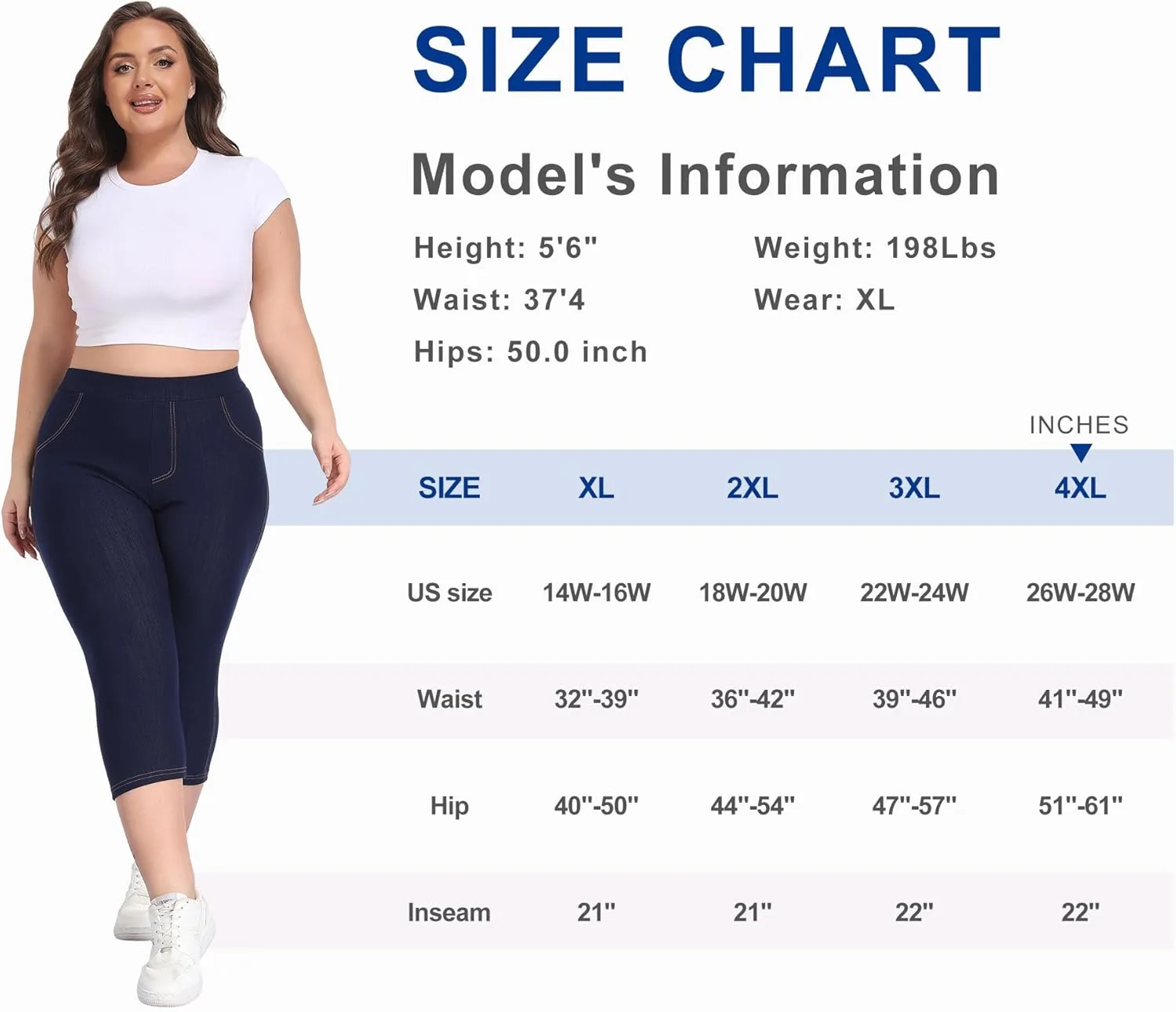 

Джинсы-джеггинсы для женщин Plus Size Capri, высокие на талии, эластичные, с карманами, размеры-4XL UENREE