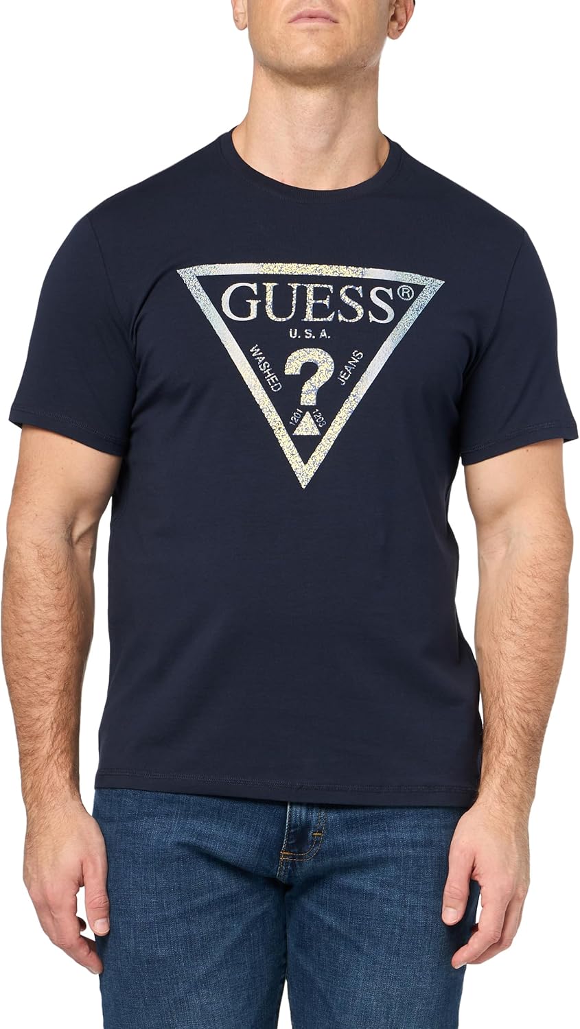 

Мужская футболка Guess с коротким рукавом и разноцветными треугольниками, Smart Blue, Синий, Мужская футболка Guess с коротким рукавом и разноцветными треугольниками, Smart Blue