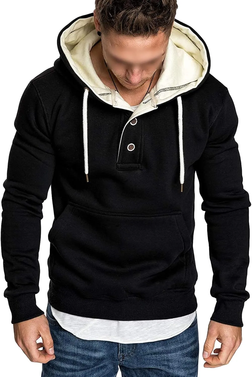 

JEsilunmaMY мужская флисовая толстовка с капюшоном на пуговицах и карманом