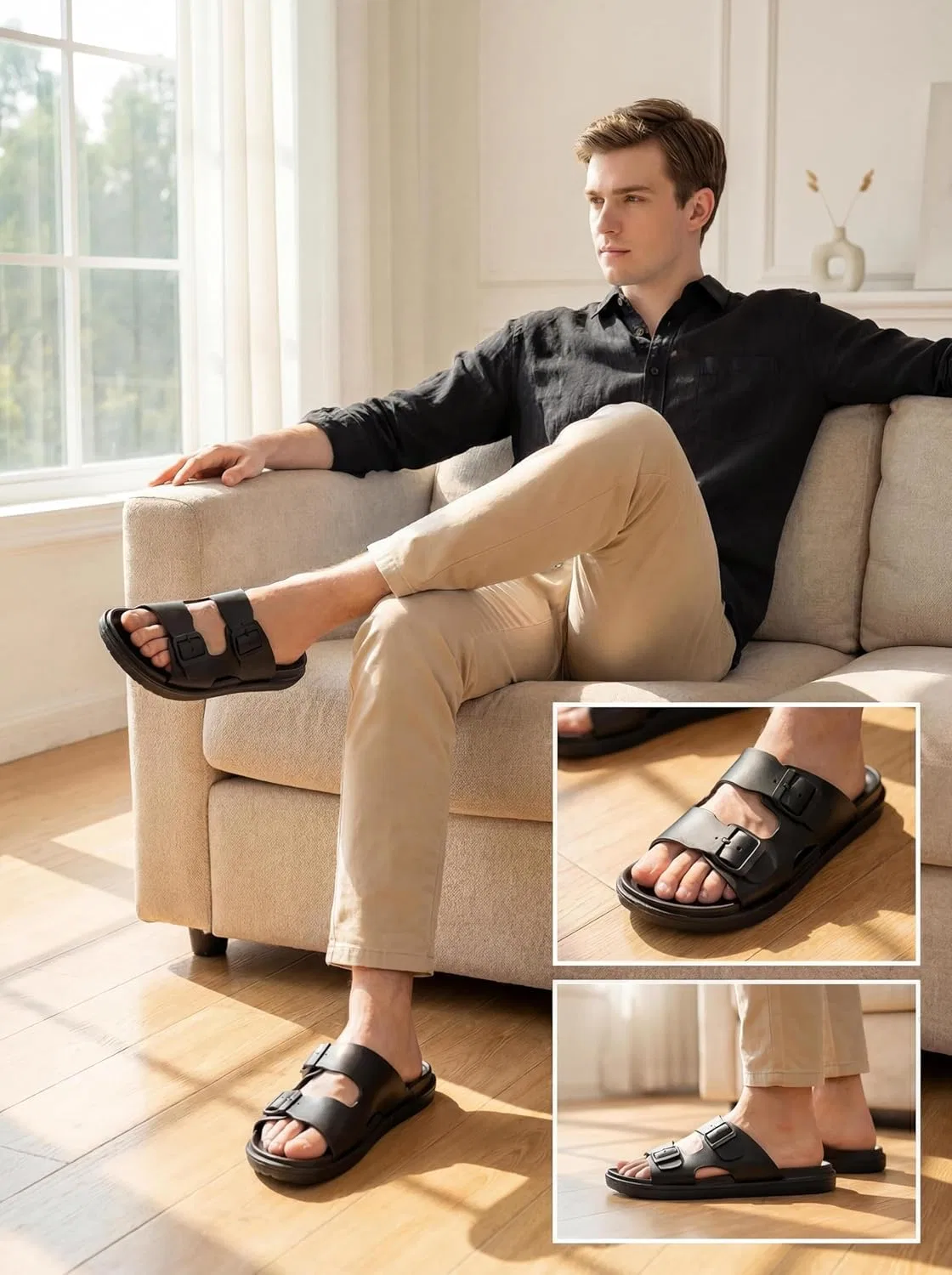 Сандалии с двойной пряжкой, водонепроницаемые, Men's Comfort, Black Kiemorgy — фото 2