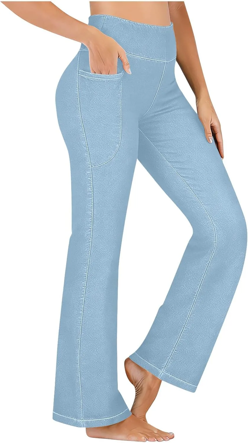 

Oplxuo Flare Jeans для женщин, стрейч, высокая посадка, с карманами