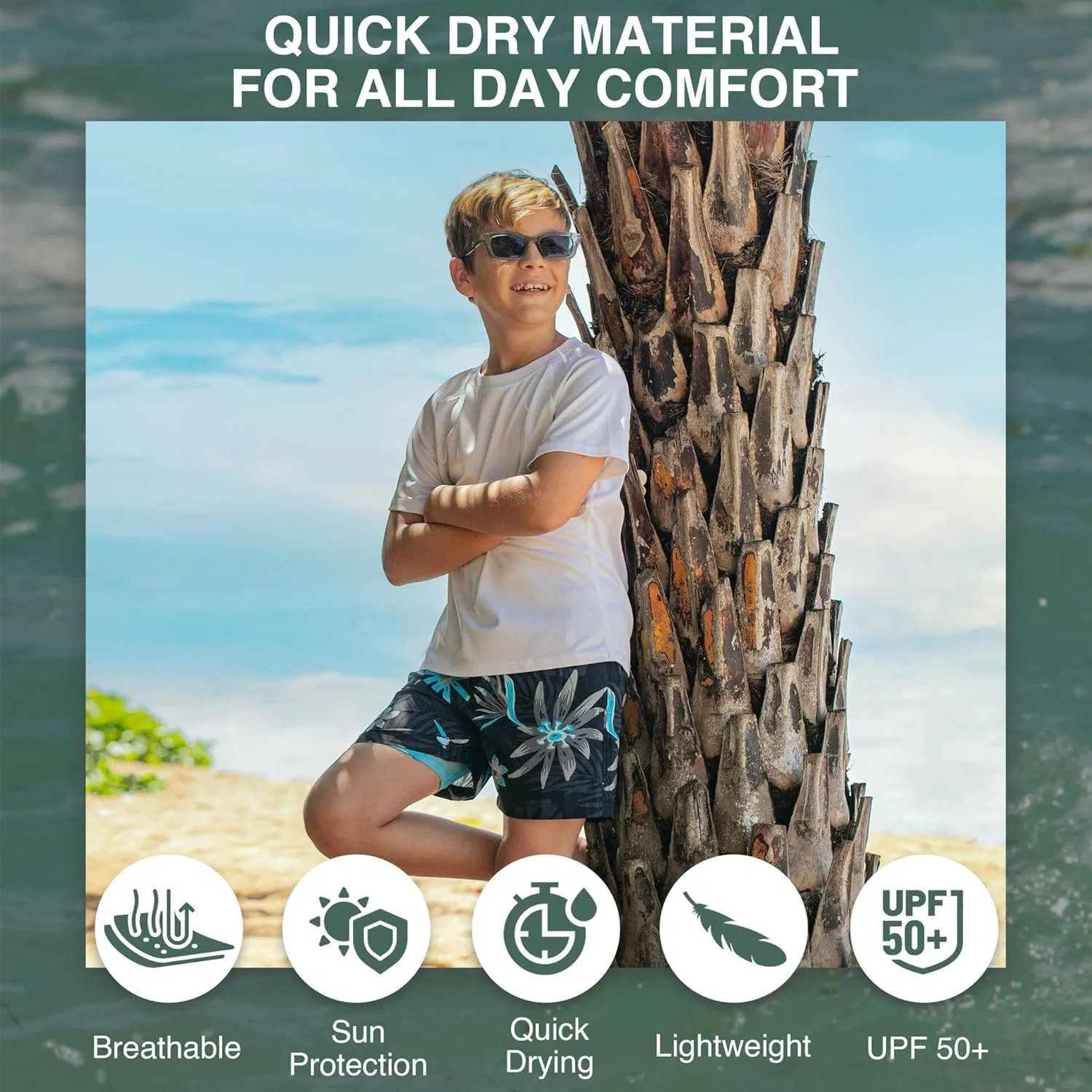 Плавки для мальчиков Kanu Surf Quest с компрессионной подкладкой, быстросохнущие, эластичные, Adventure Black/Aqua — фото 2