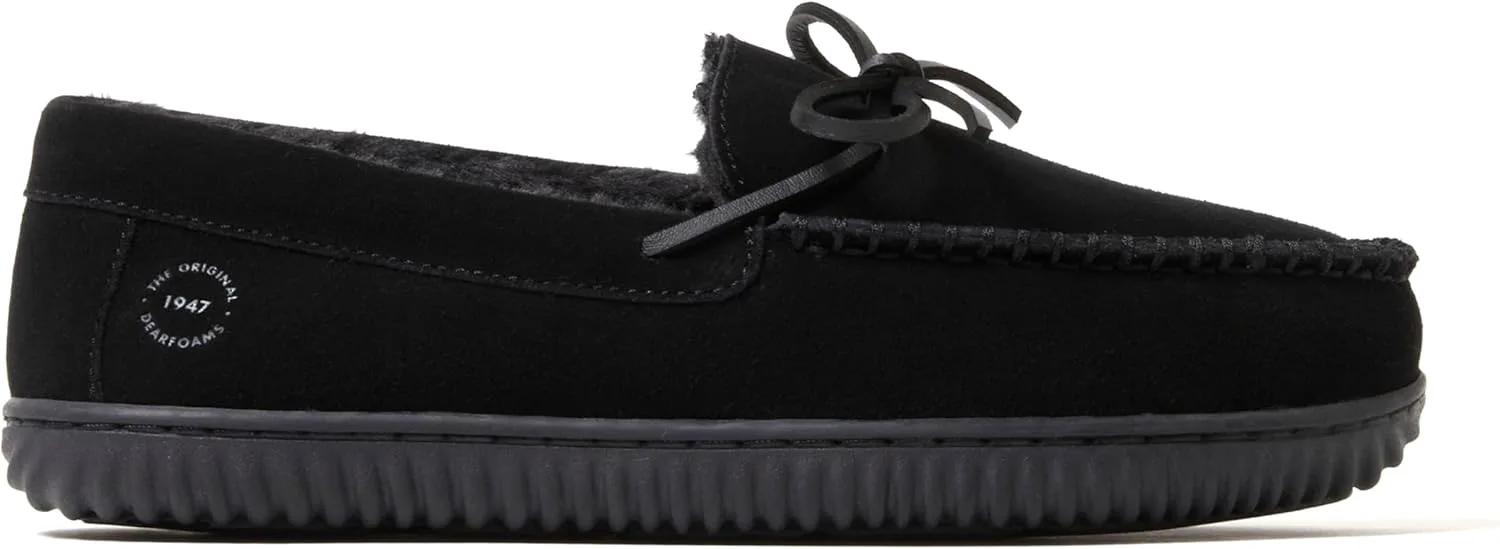 Мужские мокасины Dearfoams Hudson из натуральной замши с мемори-пенной стелькой и шнурками, черный — фото 3