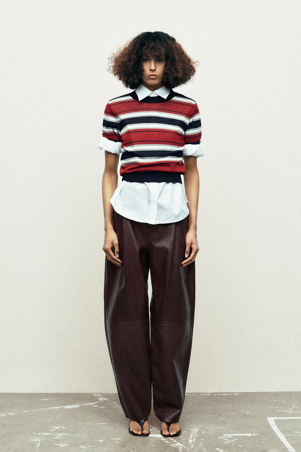 

Брюки-баллоны из 100% кожи ZARA, бордовый