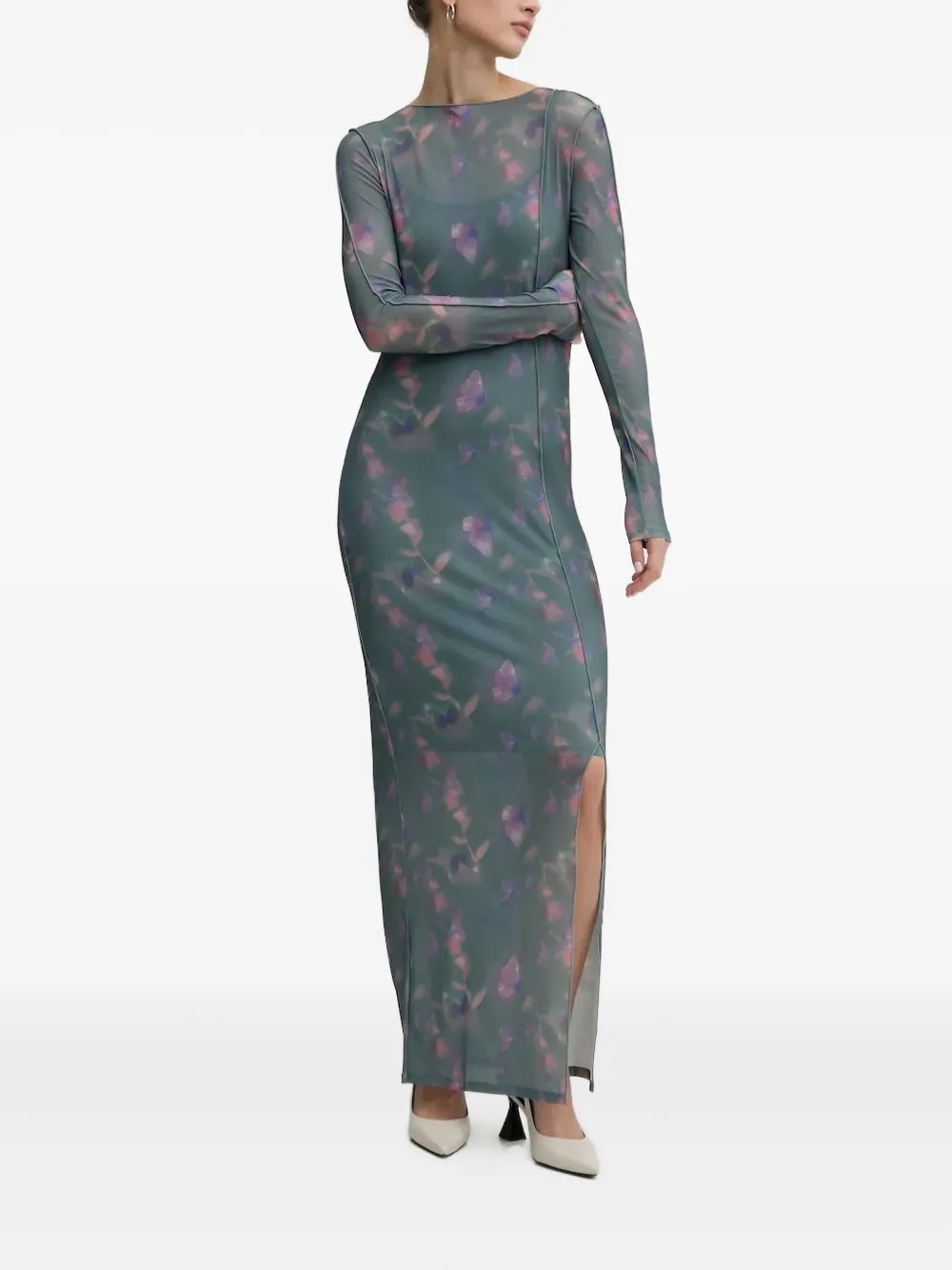 

Сетчатое платье макси с цветочным принтом Hugo, серый