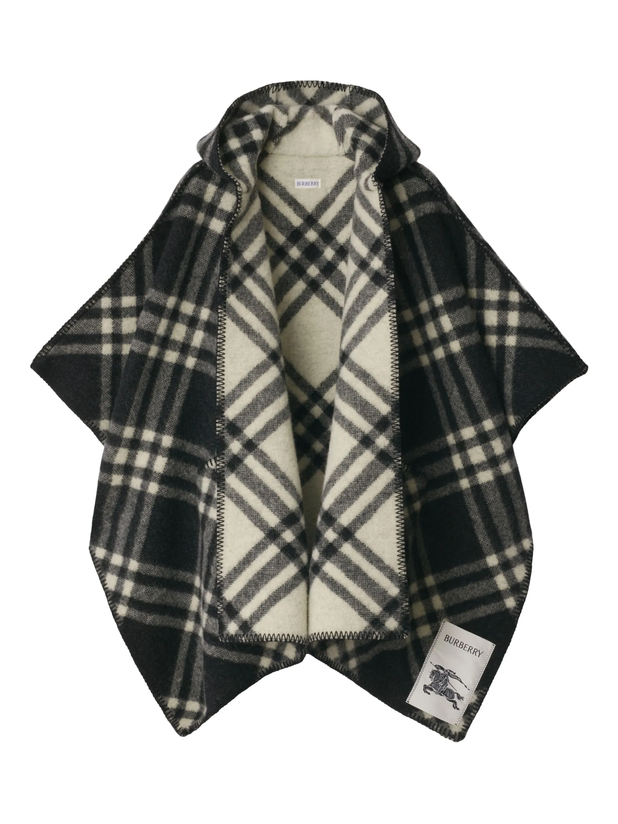 

Шерстяной кейп в клетку с капюшоном Burberry, черный
