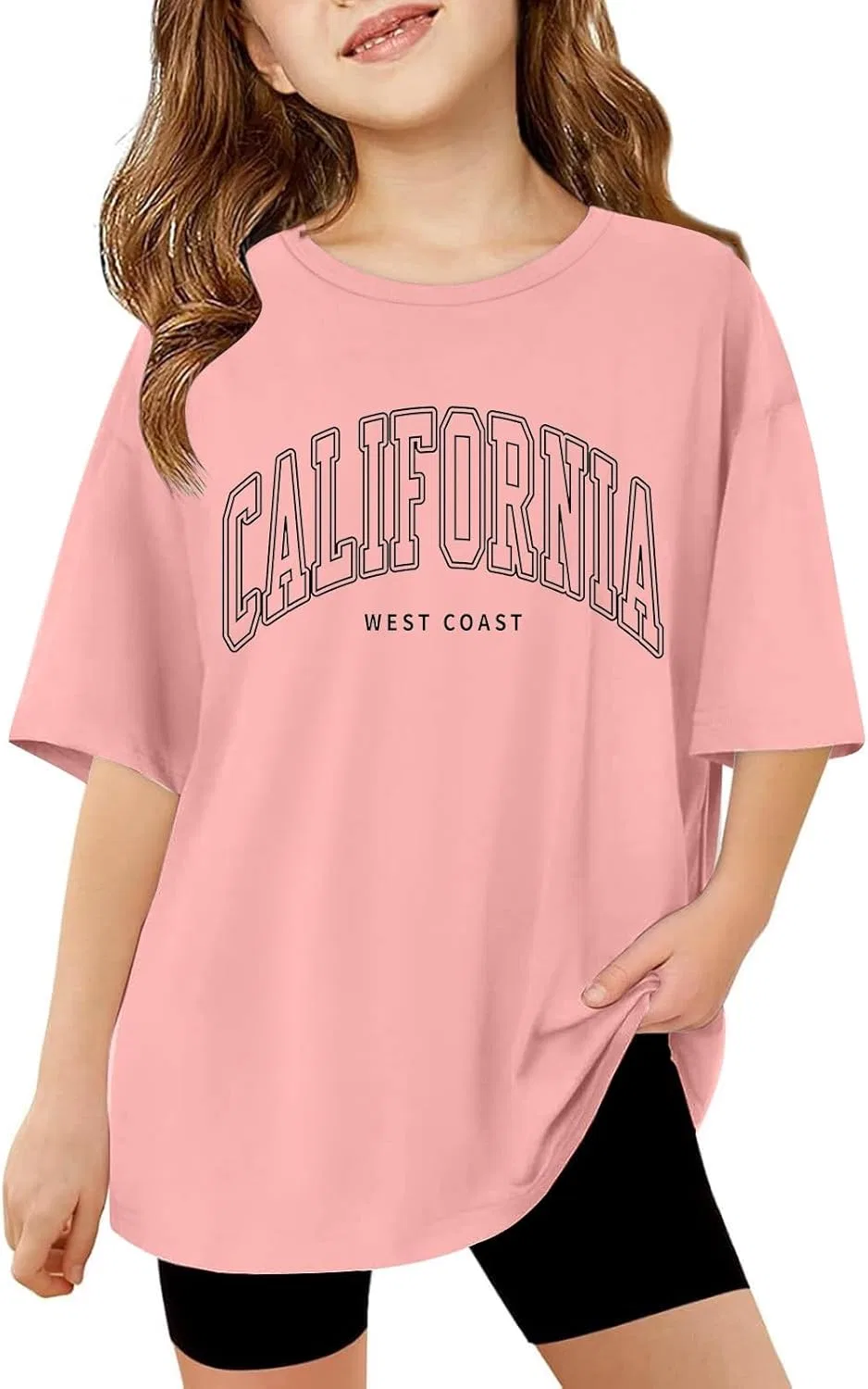 Футболка оверсайз для девочек, Drop Shoulder, Generic, Z#02 Pink