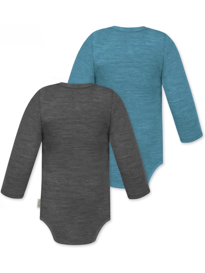 Normani Outdoor Sports Комплект из 2 детских боди с длинными рукавами из мериносовой шерсти "Туай" синего/антрацитового цвета — фото 2