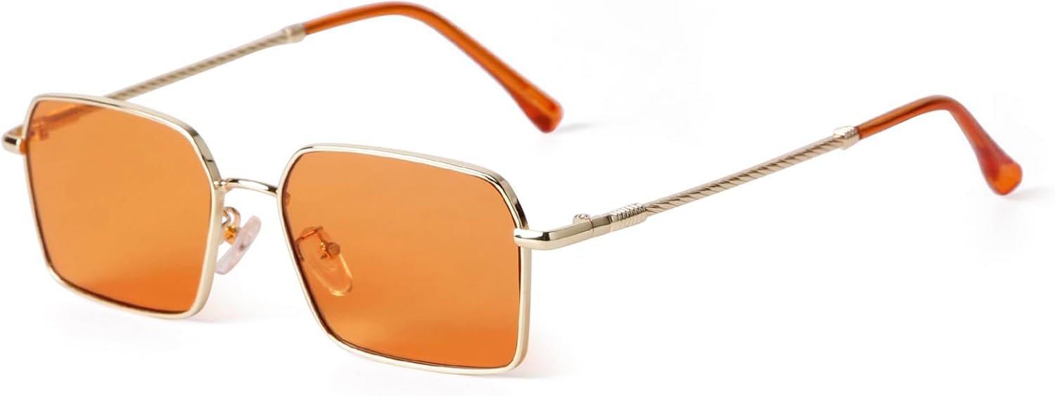 

ADE WU Модные шестиугольные прямоугольные солнцезащитные очки для женщин. Милые, стильные, золотистые металлические прямоугольные солнцезащитные очки с тонированными линзами, Gold/Orange