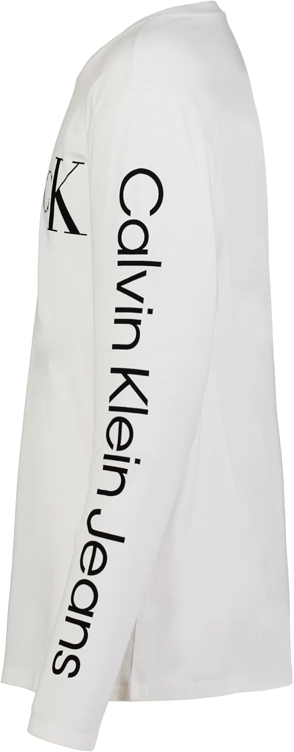 Футболка Calvin Klein Boys с длинным рукавом и круглым вырезом, мягкая, удобная, свободного кроя, Big Ck White — фото 3