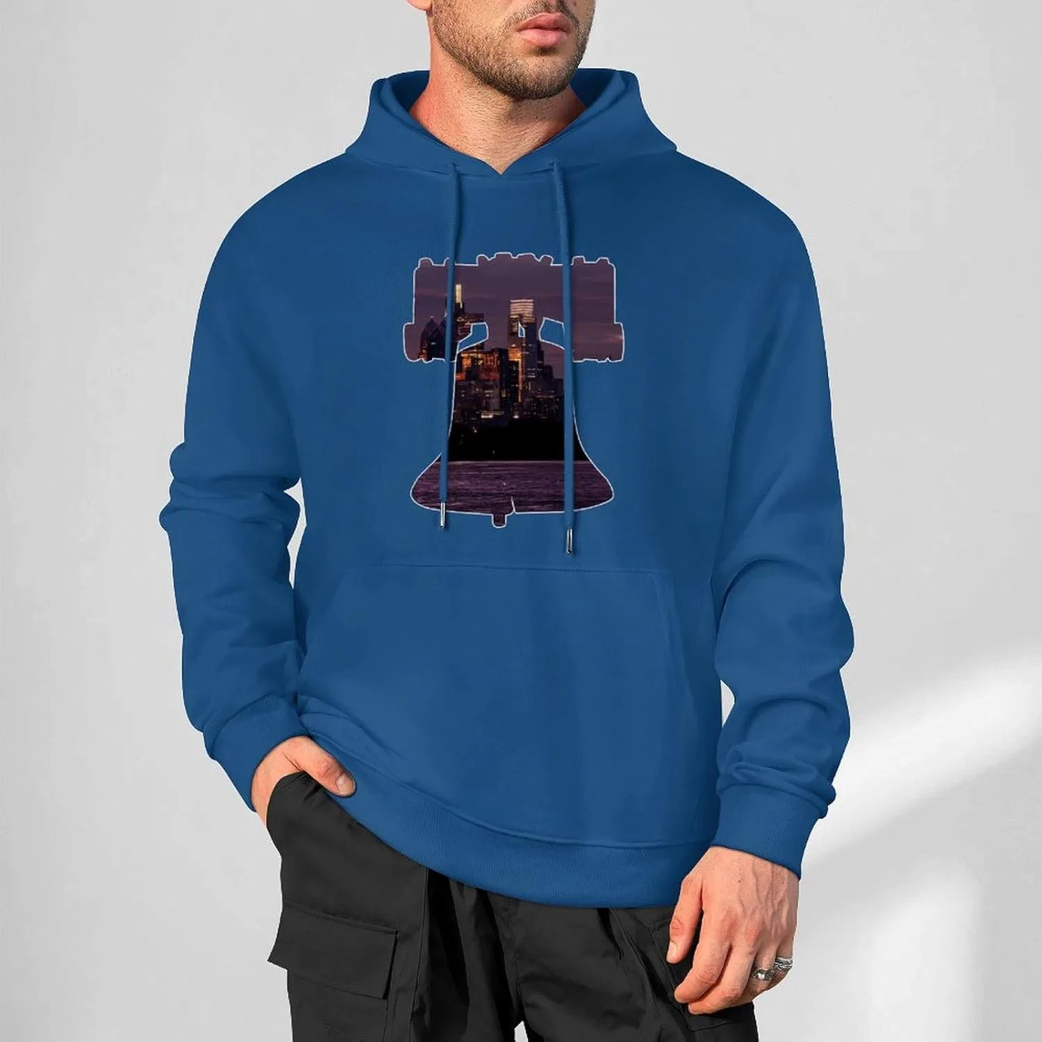 Мужские хлопковые толстовки Philadelphian Bell Night View Fashion Hoodies с карманом — фото 2