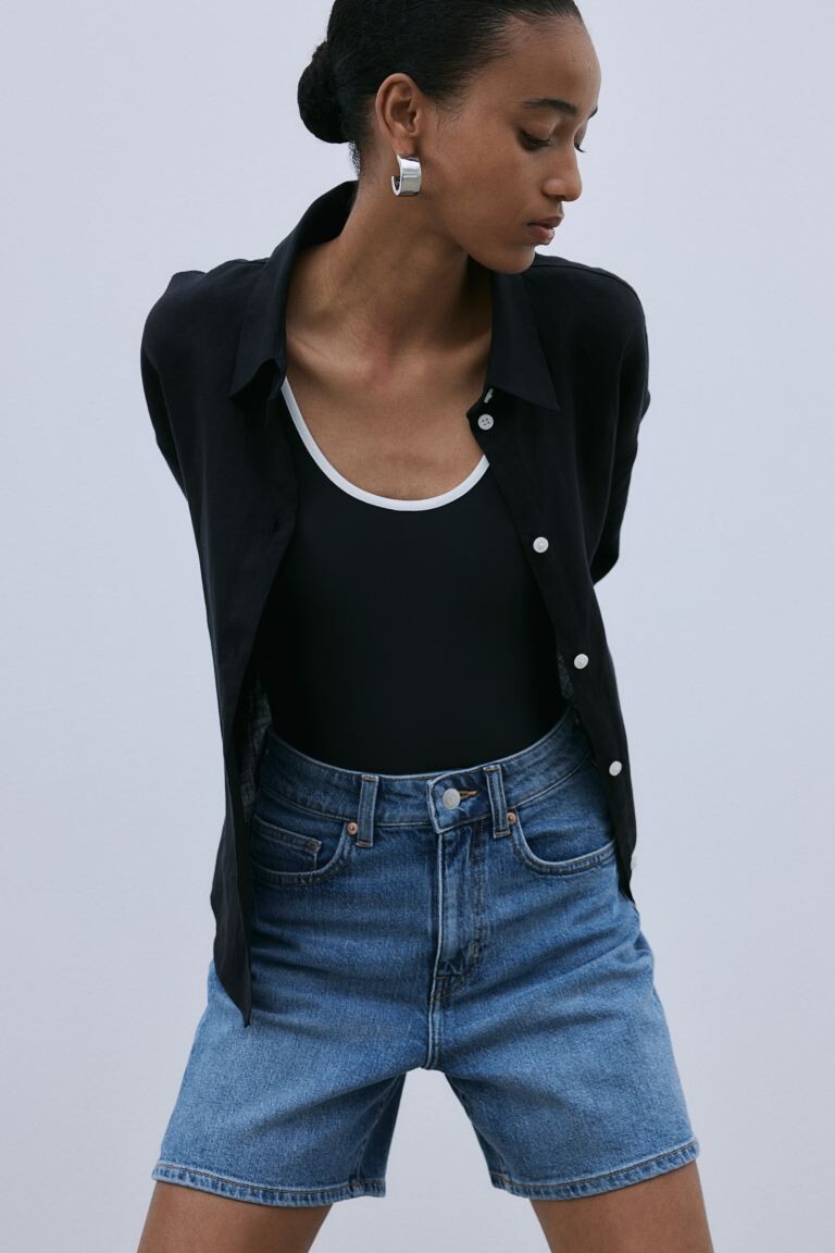 

Джинсовые шорты с высокой талией H&M, синий