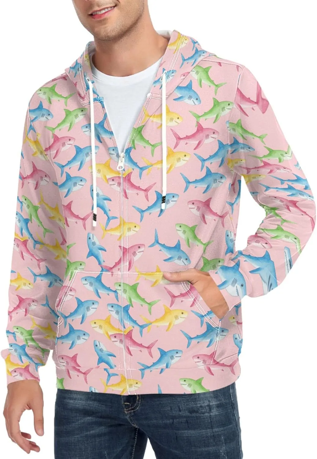 

Мужская толстовка с полной молнией и принтом акулы CUPADA