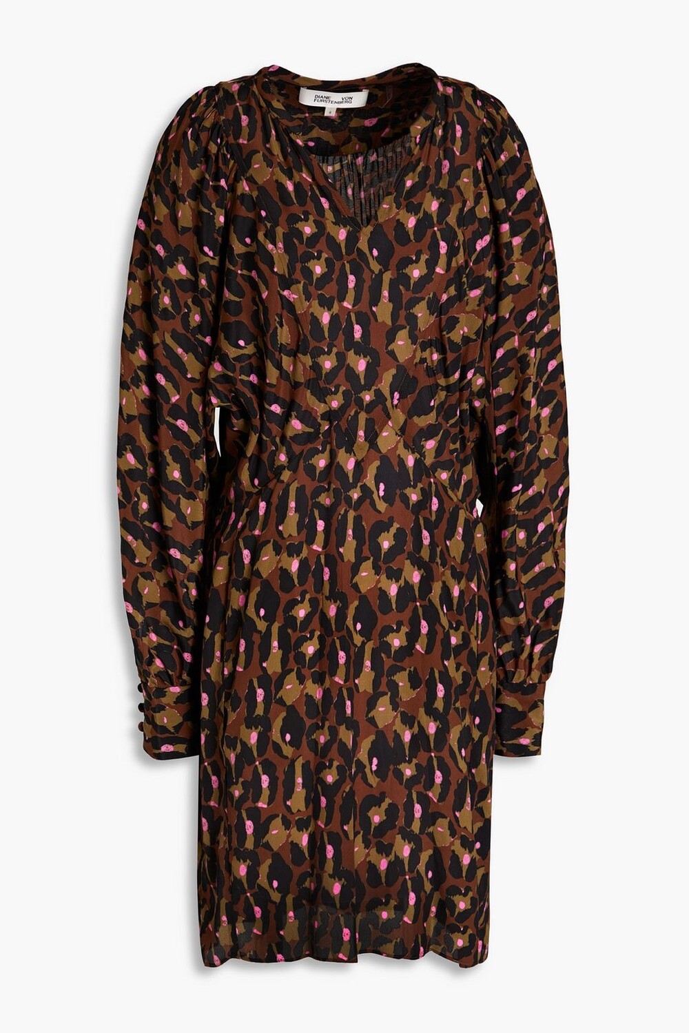 

Платье мини из крепдешина Dollie со сборками и принтом DIANE VON FURSTENBERG, животный принт