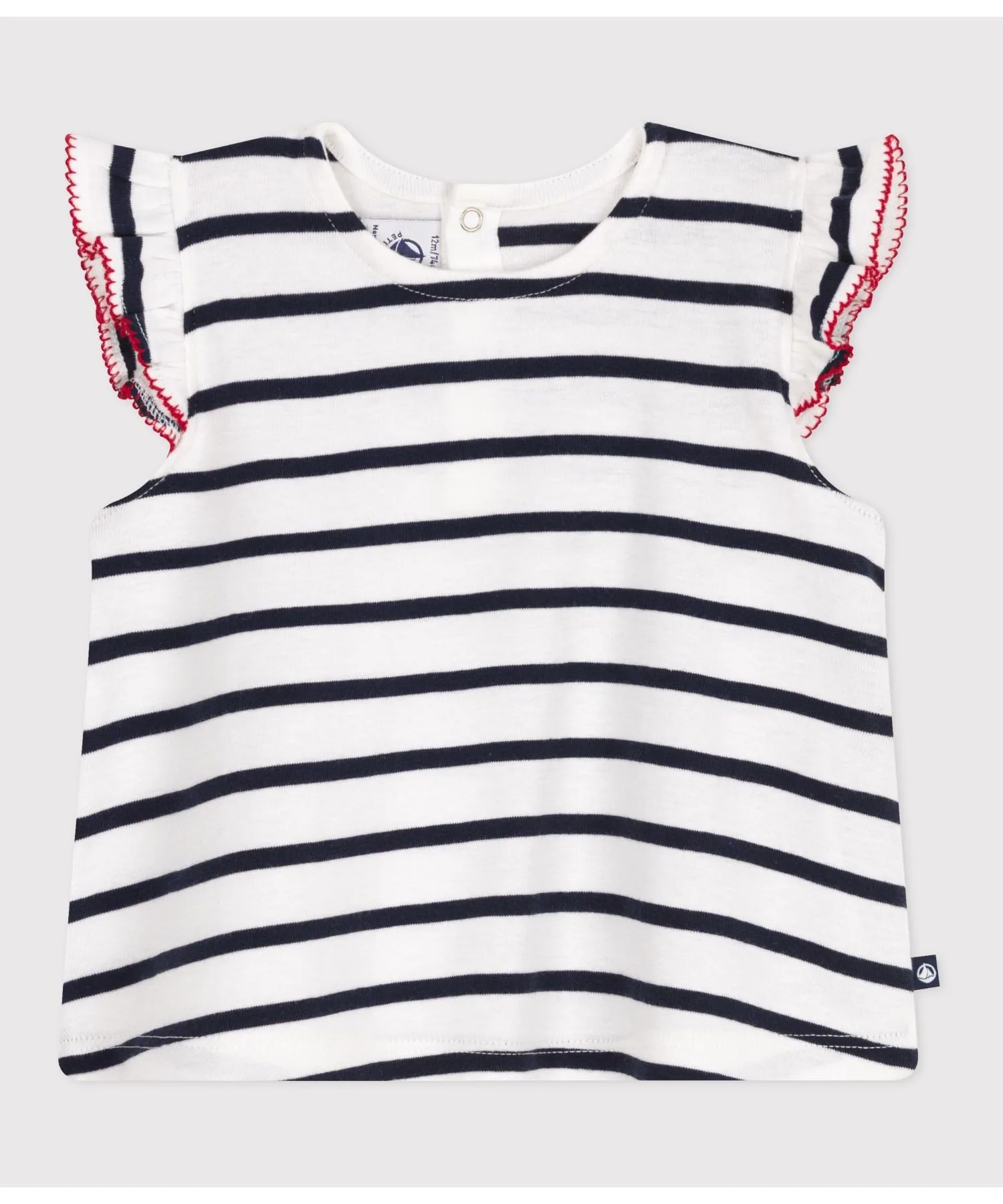 Детская блузка с коротким рукавом и красной отделкой PETIT BATEAU бело-синяя — фото 3
