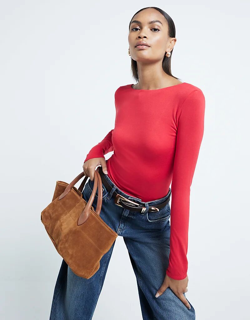 

Топ с длинными рукавами и открытой спиной красного цвета River Island