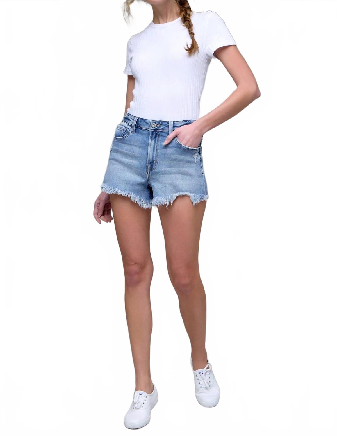 

Шорты Finn High Rise с потертостями и бахромой по низу, цвет: средний Hidden, Medium Wash