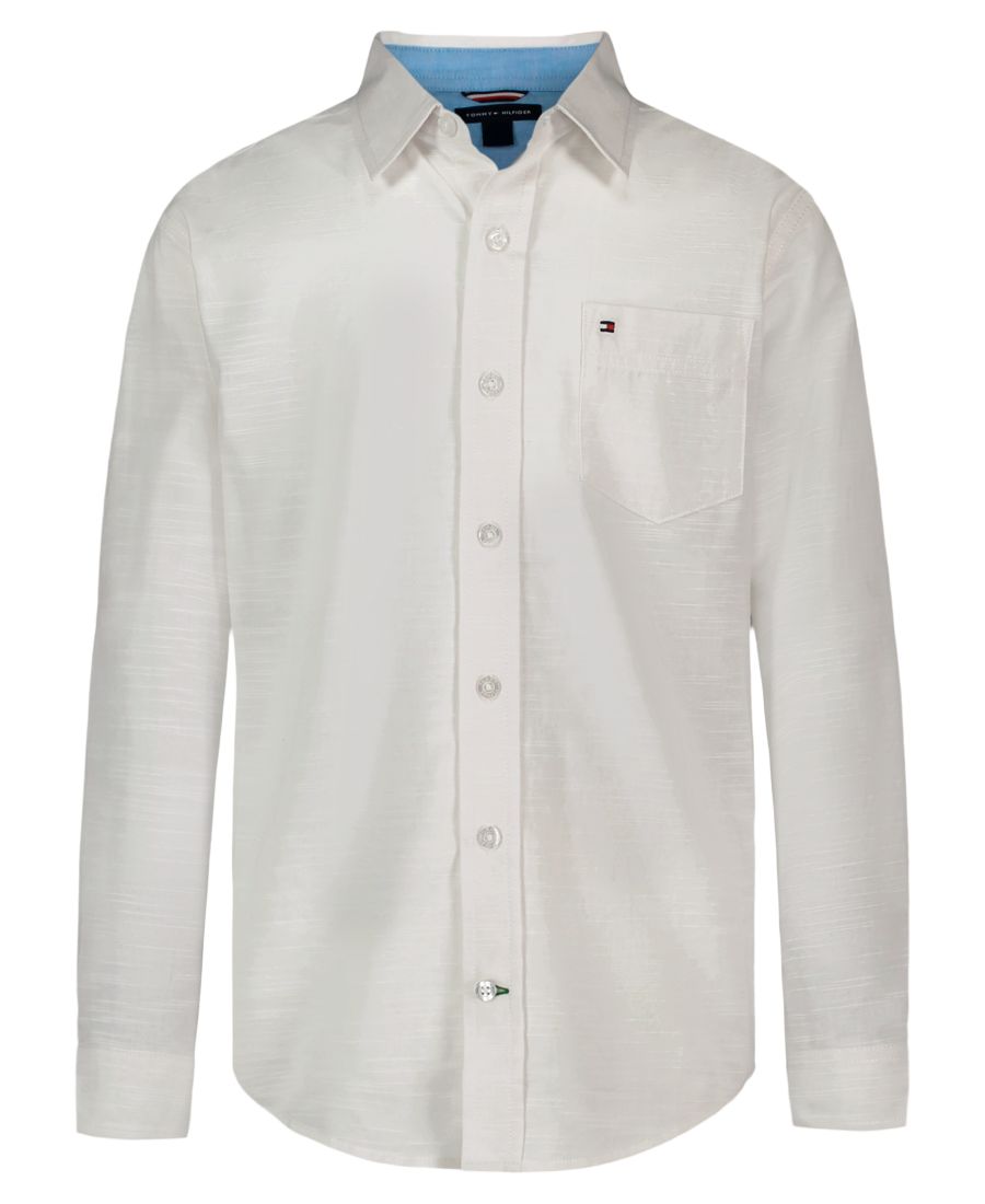 

Детская рубашка с длинными рукавами из фактурной ткани, размер 8-20 Tommy Hilfiger, White