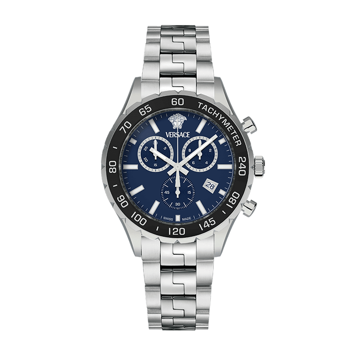 

Мужские кварцевые часы Versace Hellenyium 43 мм, серебряный