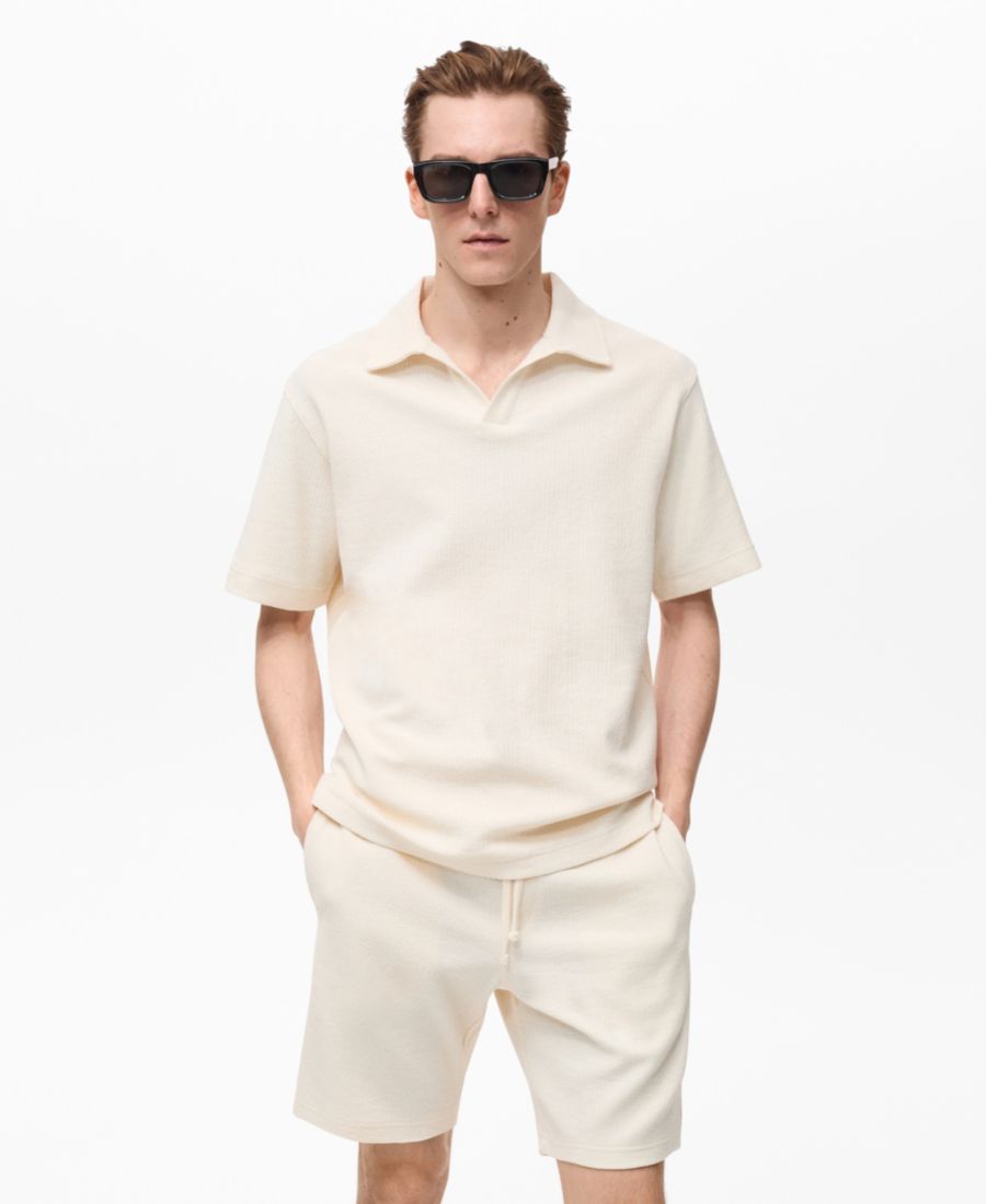 

Мужская поло-рубашка стандартного кроя с текстурированной поверхностью MANGO, Ecru